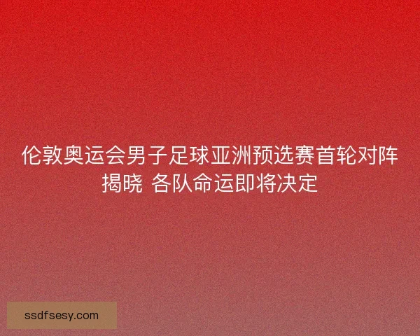 伦敦奥运会男子足球亚洲预选赛首轮对阵揭晓 各队命运即将决定