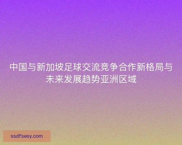 中国与新加坡足球交流竞争合作新格局与未来发展趋势亚洲区域